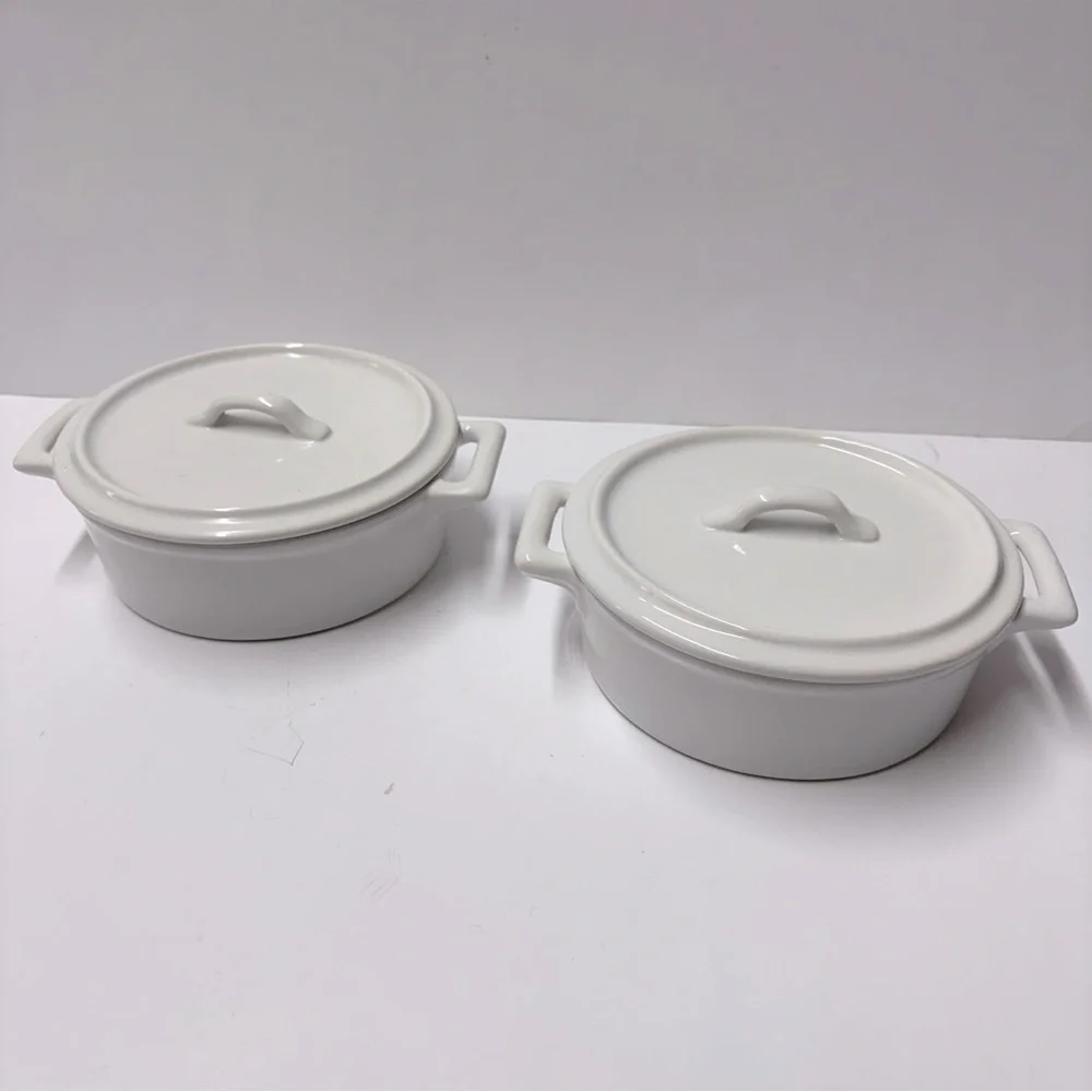Crate & Barrel Small Covered Casserole Dishes Stoneware Baker Lot of 2